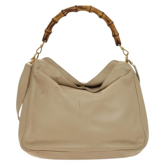 GUCCI Bamboo Shoulder Bag Leather Beige Gold 001 2113 001 2113 - Picture 3 of 16